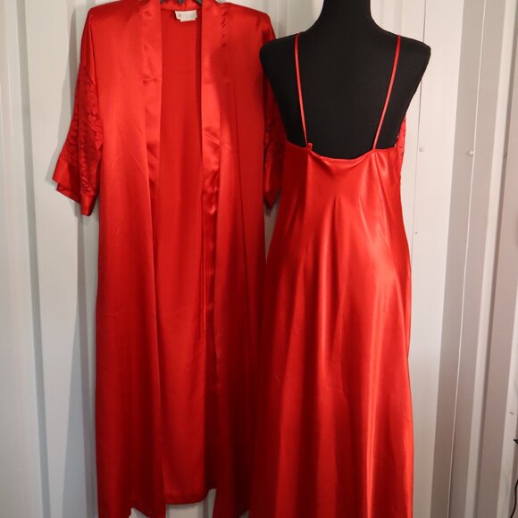 California Dynasty Womens Vintage Robe Chemise Set Red Lace Slip Dress Size Med - Picture 5 of 13